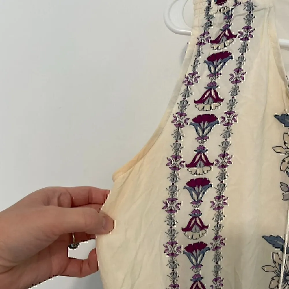 OLD NAVY Printed Tassle Boho Midi Dress Cream Ivory Floral Tassel Boho M NO BELT - Image 8