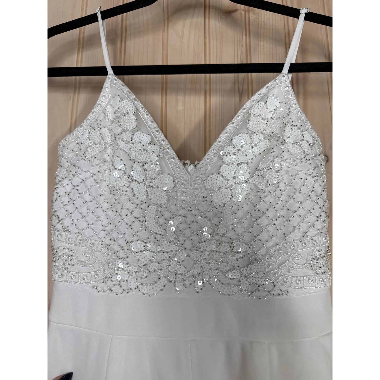 NWT Lulus Memorable Occasion White Beaded Sequin Wide-Leg Jumpsuit Glam Bling S - Image 7