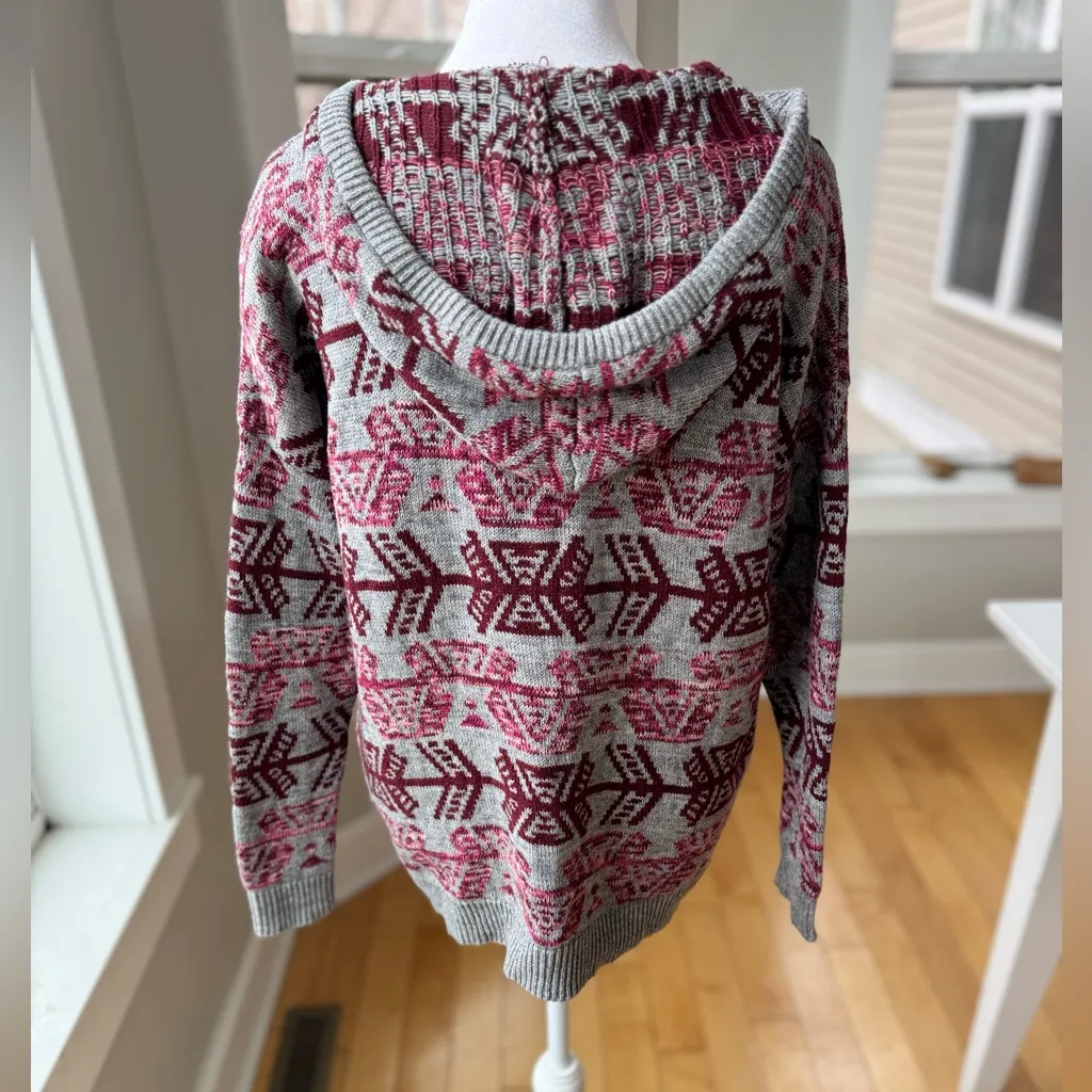 American Eagle Gray Red Pink Patterned Hooded Cotton Western Boho Sweater Small - Image 4