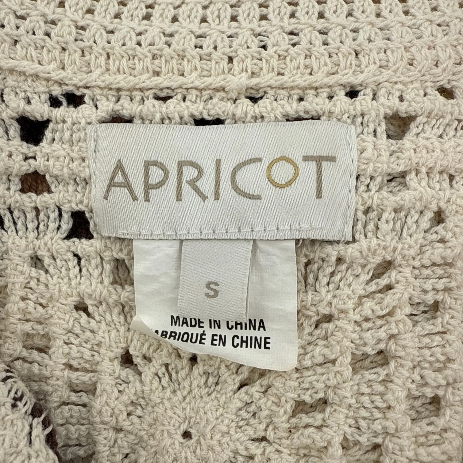 Apricot Crochet Granny Square Button Up Crop Shirt Top Cream Brown Coral Small - Image 6