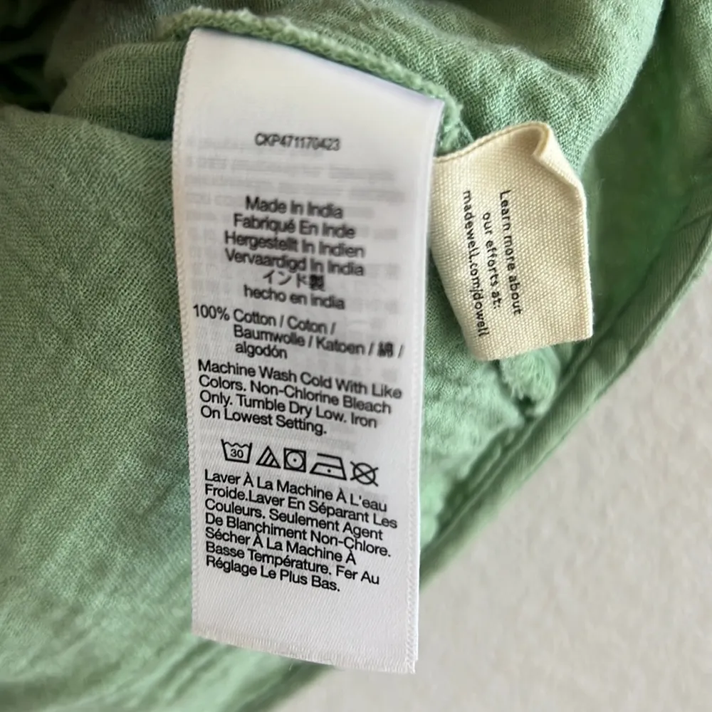 Madewell Green Gauzy Front Tie Top Boho Natural Lagenlook Layering Large - Image 4