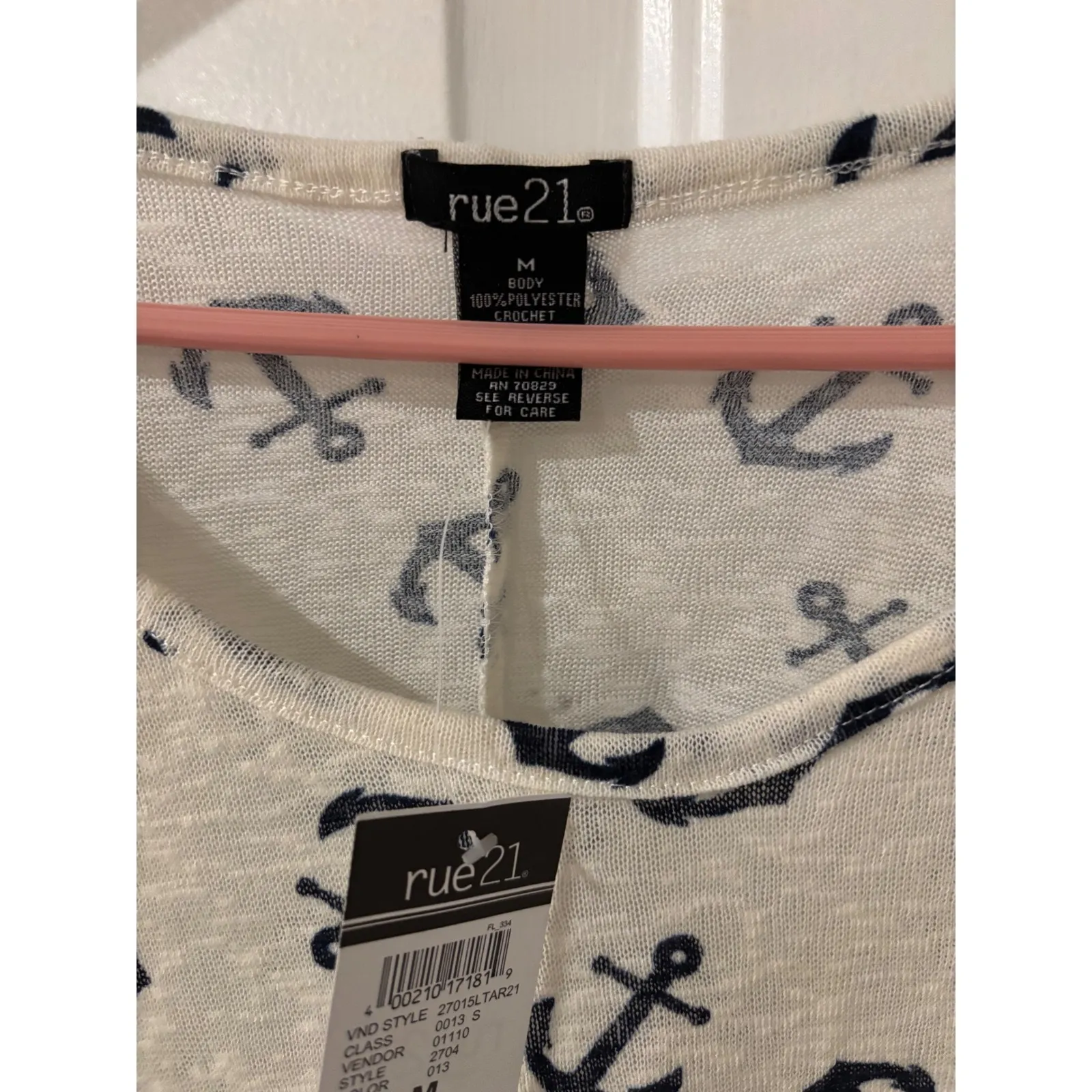 Rue21 Anchor Print Long Sleeve Top with Lace Trim - Nautical‎ Style Medium - Image 2