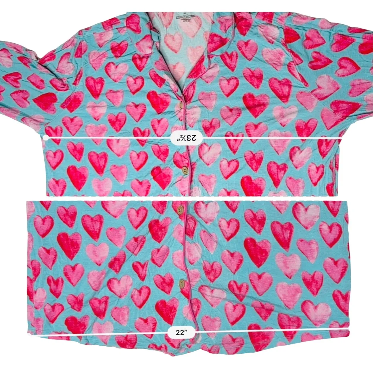 Posh Peanut Bamboo Queen of Hearts Pajama Pant Set Long Sleeves 2XL Aqua Pink Size XXL - Image 3