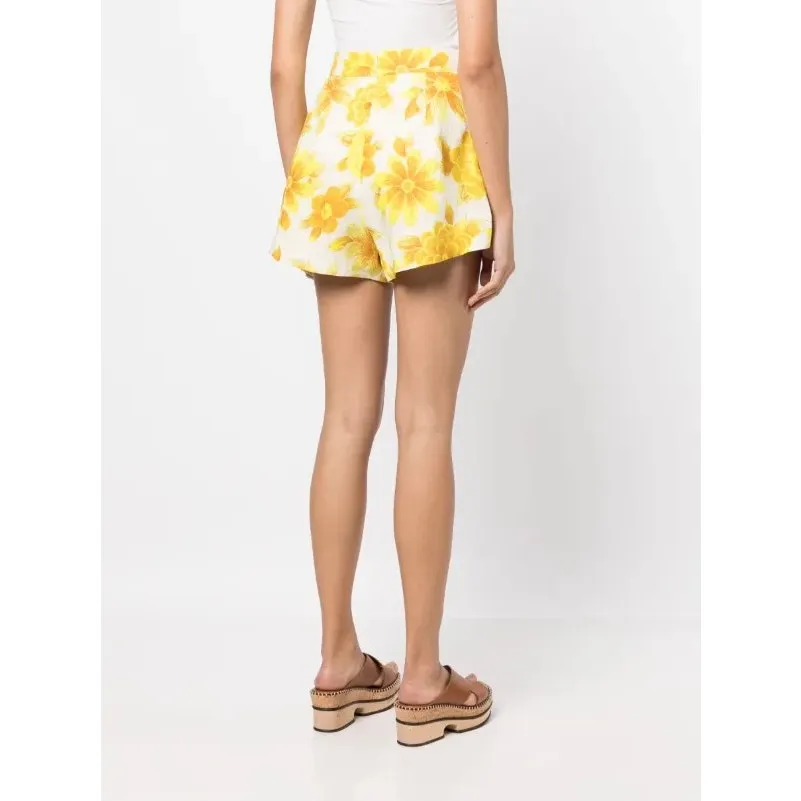 Alemais Sonny high waisted floral lemon yellow white linen shorts 2 - Image 6