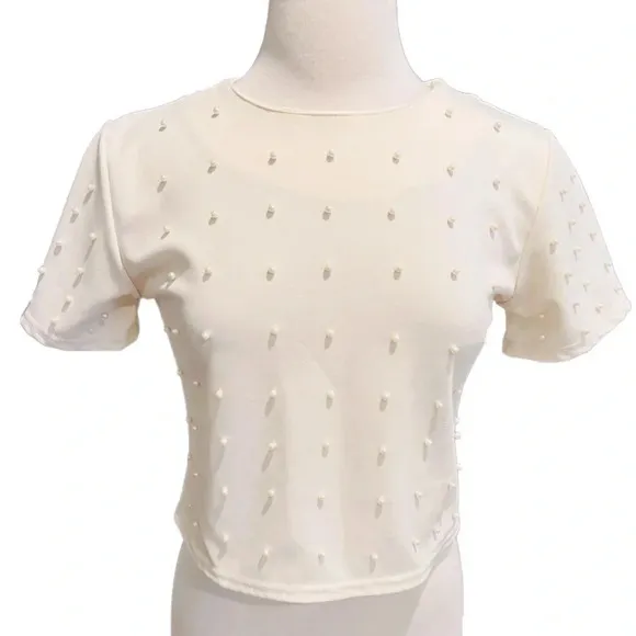 Snidel Cropped Top Pearl Appliqué Beige Size M Size M - Image 2