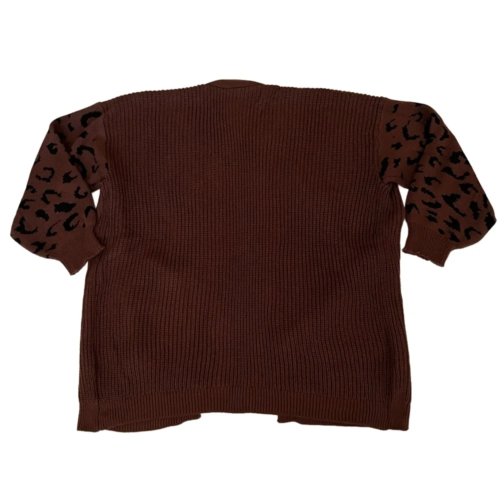 Bloomchic Brown Leopard Print Lantern Sleeve Cardigan Sweater Black Size 18 - Image 4