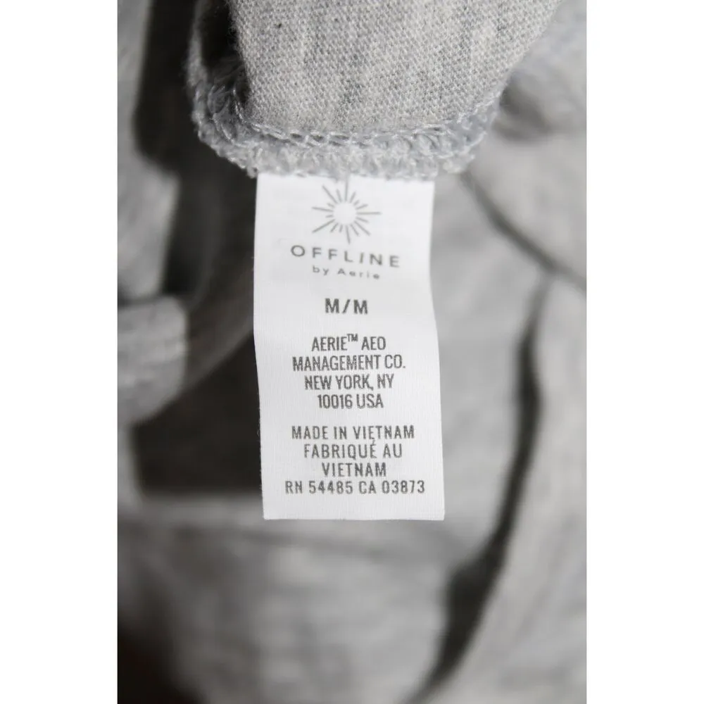 Womens Offline By Aerie Gray White Cotton Long Sleeve Tee Shirt Size Medium NWT - Image 4