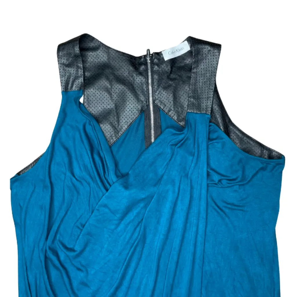 Womens Teal Stretch Ruched Leather Embellished Zippered Maxi Sz 12 - Image 8