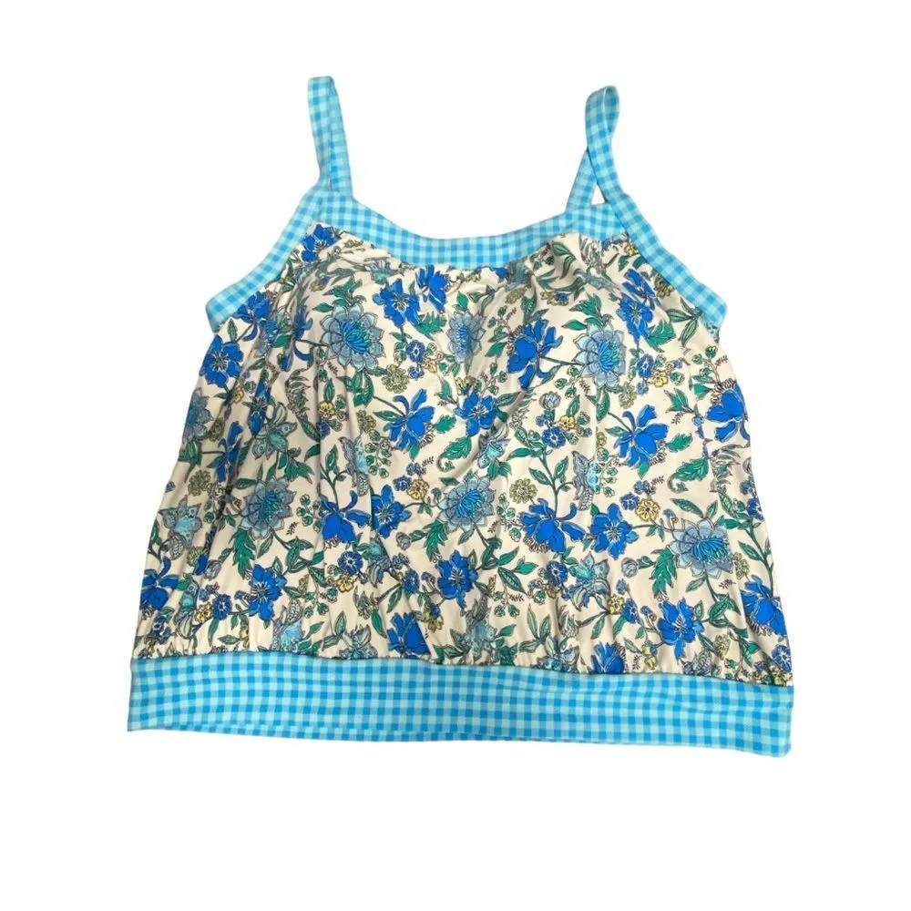 Lands’ End Woman’s 22W Padded Blouson Swim Tankini Lotus Floral Gingham Tank Top - Image 3