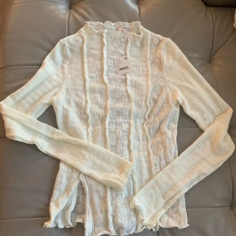 Free People Lula Gardenia Mock Neck Knit Top SMALL Ivory Long Sleeve $88 - Image 14