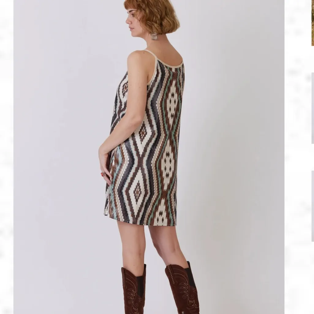 Double D Ranch Sequin Spaghetti Strap Aztec Dress Western Medium‎ w/pockets - Image 3