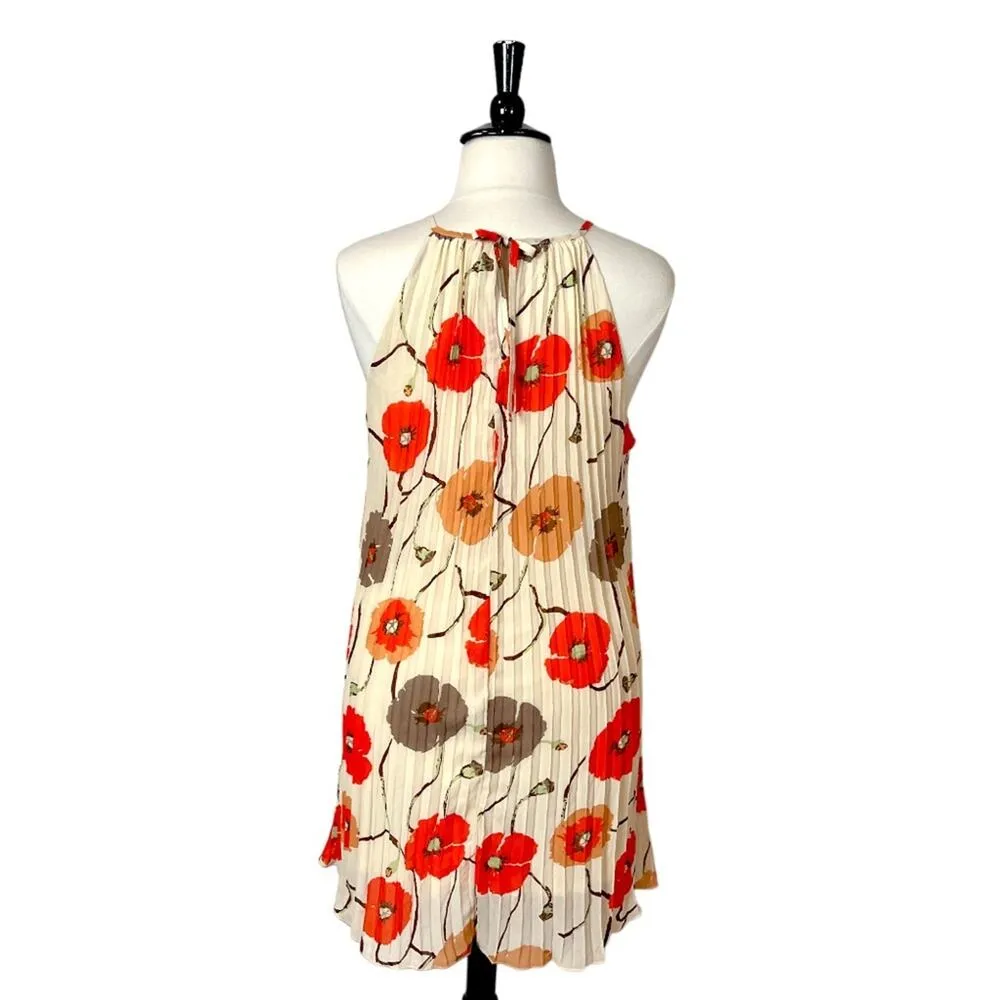 Ellames NEW Dress Pleated Shift Halter Neck Cream Orange Floral Women’s 2XL Plus Size 2X - Image 4