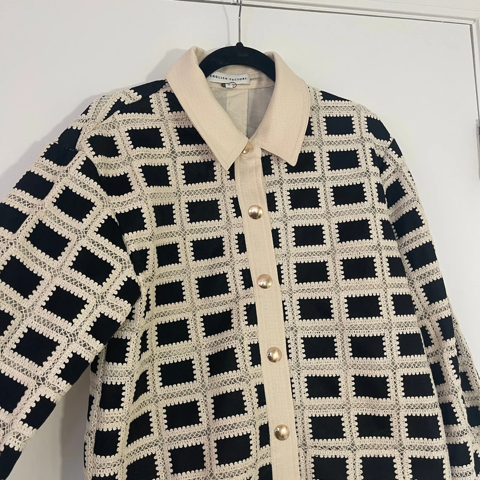 Anthropologie English Factory $210 Oversized Crochet Shirt Jacket Size Medium - Image 6