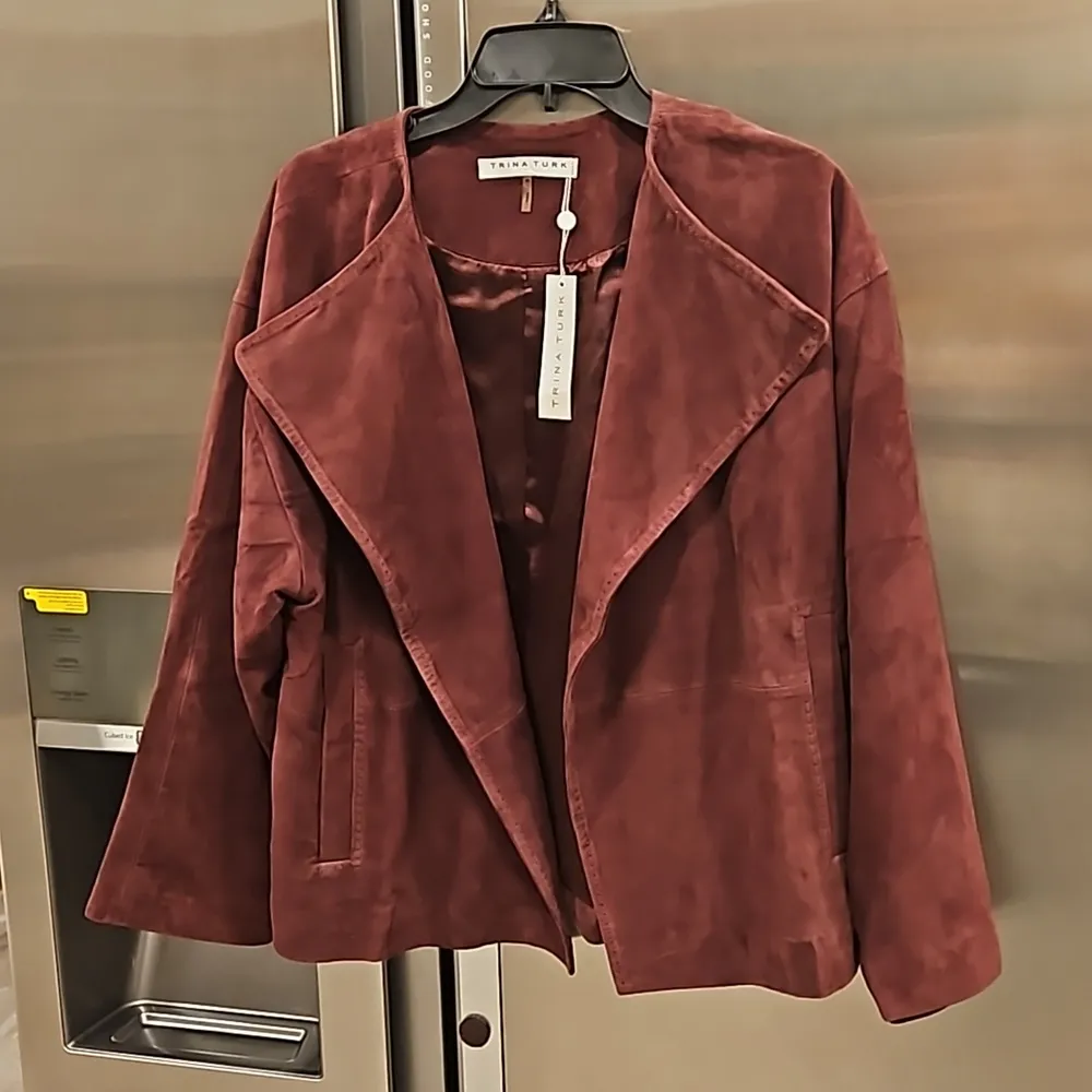 💕TRINA TURK💕 Suede Hopeful Jacket ~ Radicchio XL NWT 100% Goat Leather - Image 3