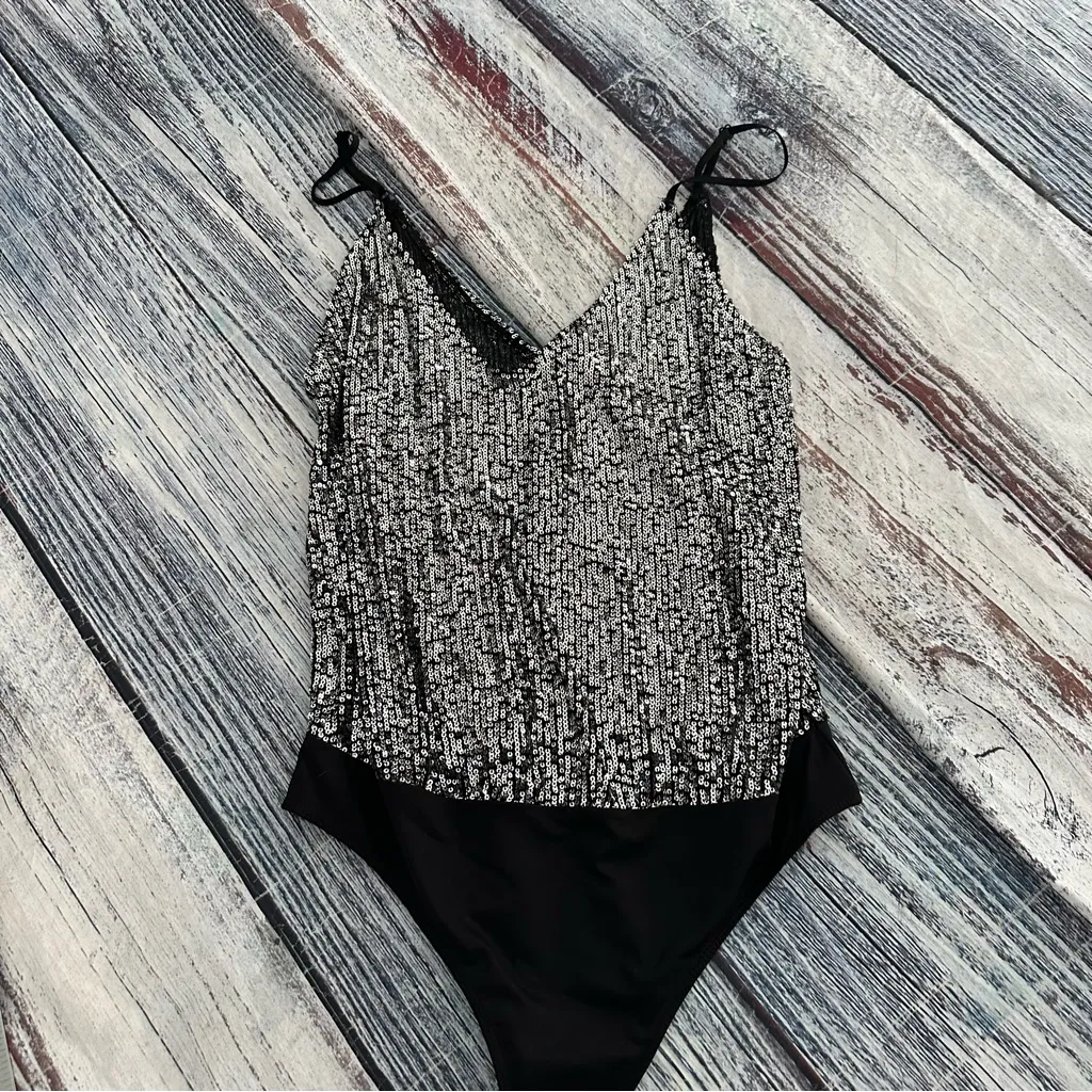 ZARA  Silver Sequin Bodysuit - Image 4