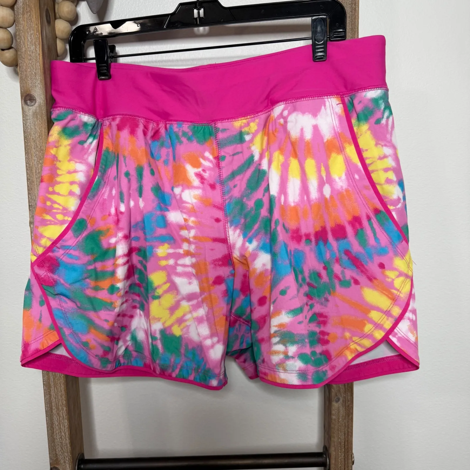 Lands End Tie Dye Athletic Shorts Pink Multi Color Athletic Workout Size 12 - Image 3
