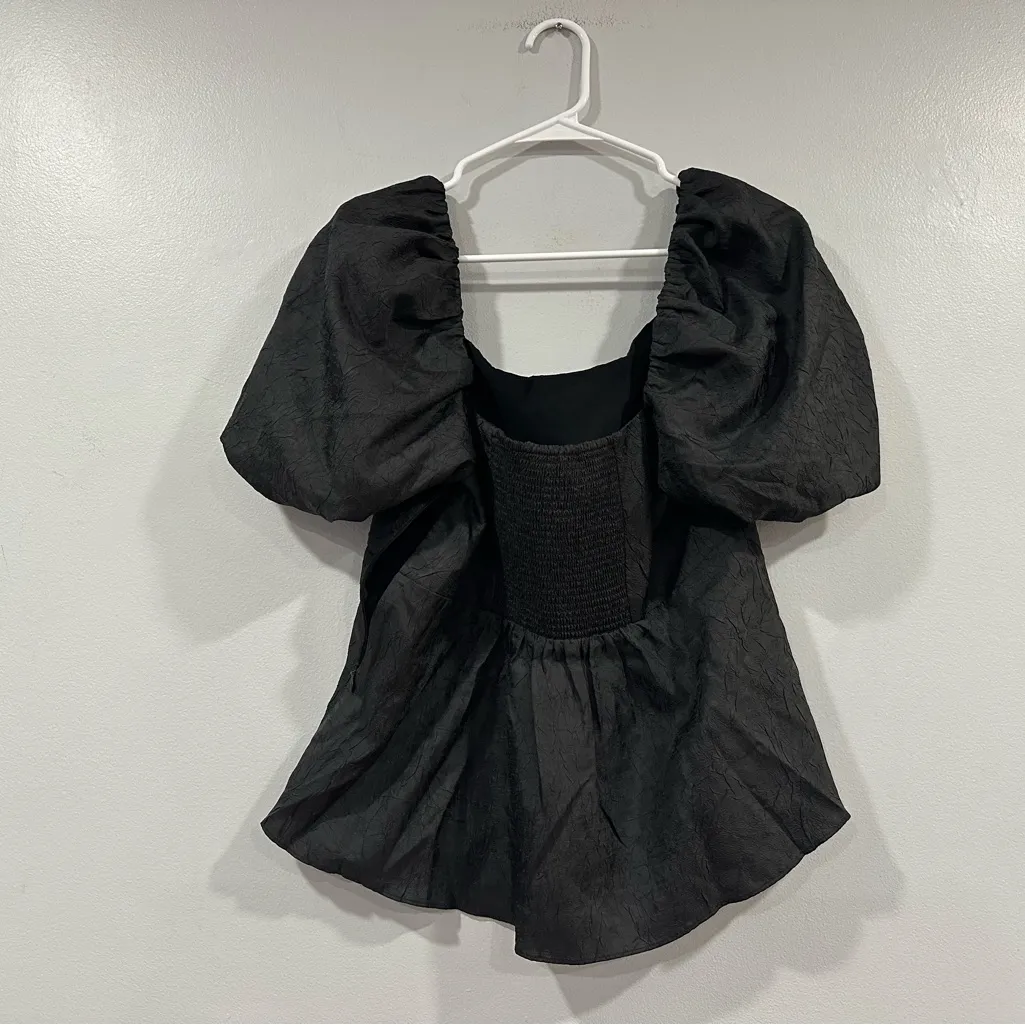 Hill House The Matilda Top Black Puff Sleeve Blouse Large L - Image 4
