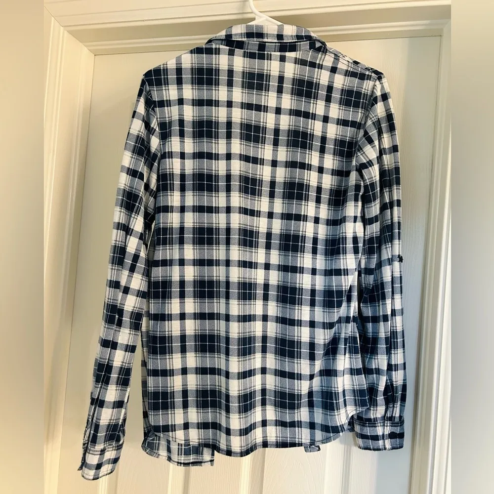 Passport Navy and White Plaid Shirt Size M Blue Size M - Image 3