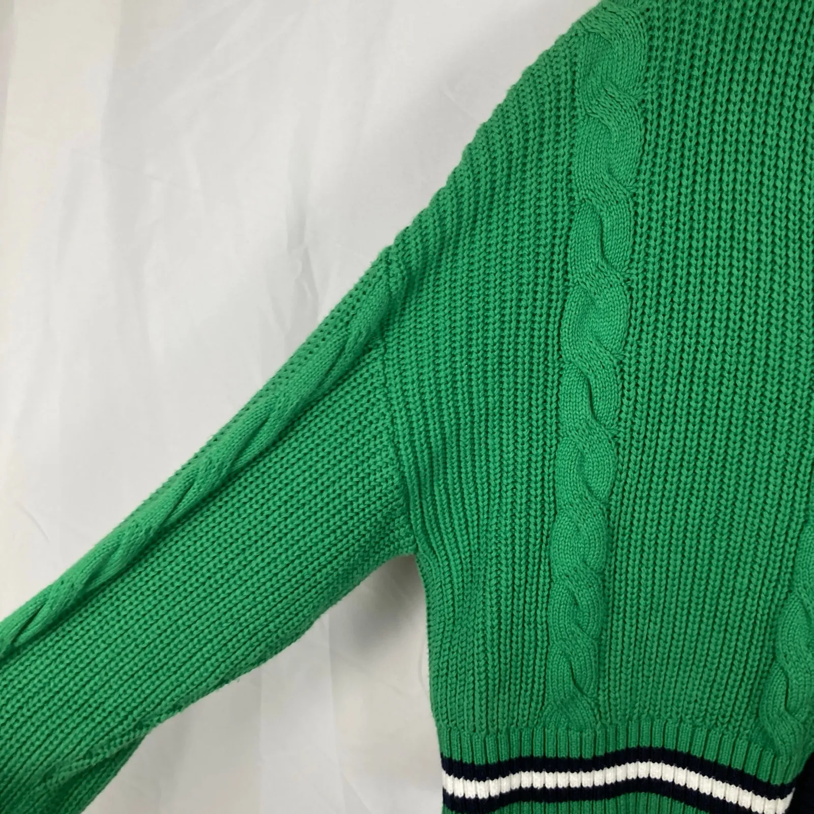 Forever 21 Womens L Green Chunky Cable Knit Varsity Crop Cardigan Tennis Preppy - Image 6