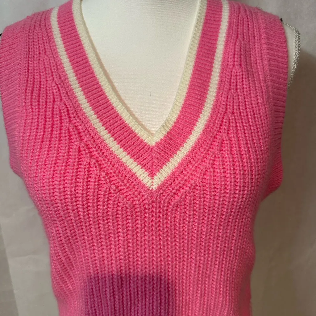 Divided Bright Pink V-Neck Sweater Vest - Image 3