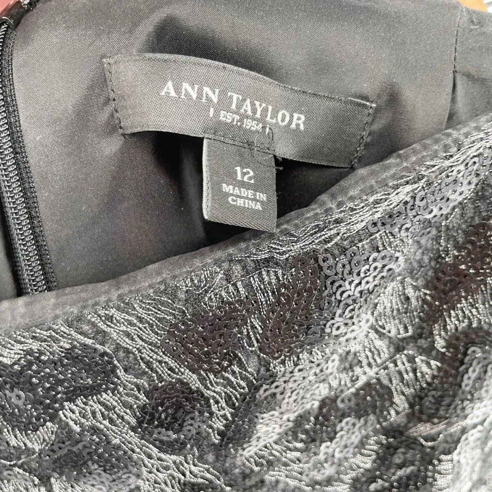 Ann Taylor Metallic Sequin Pencil Mini Skirt Black Women's 12 - Image 5