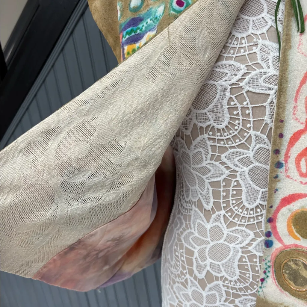 Handmade Artsy Vest, Funky Abstract Print, Colorful Patterned Vest Eclectic EUC - Image 12