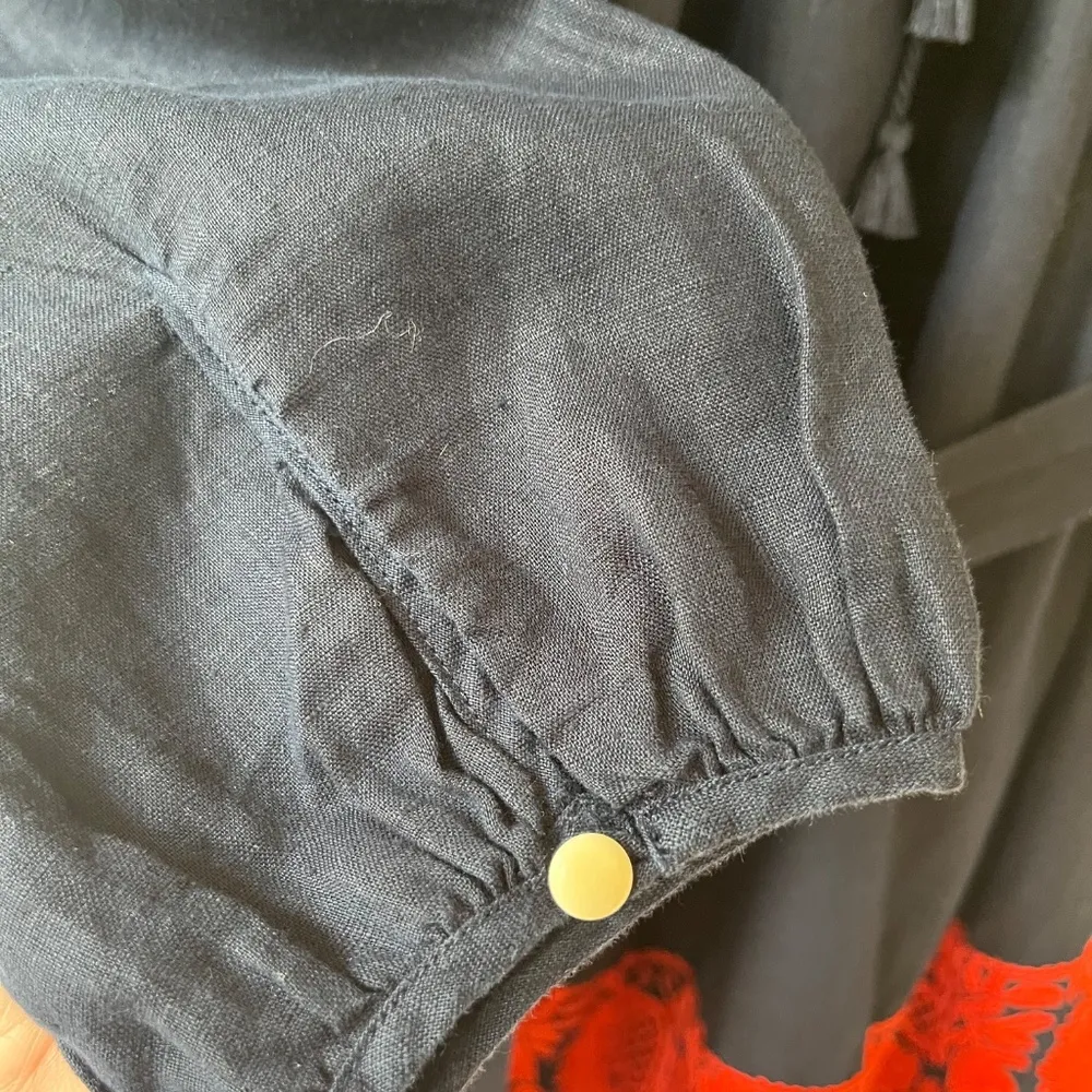 J.Crew XS S Navy Linen Oversized Short Dress Belted Red Floral Embroidered Tunic - Image 6