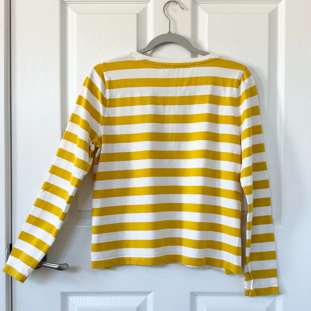 J. Crew Yellow White Striped Long Sleeve Tee Classic Fisherman with Gold Buttons - Image 2
