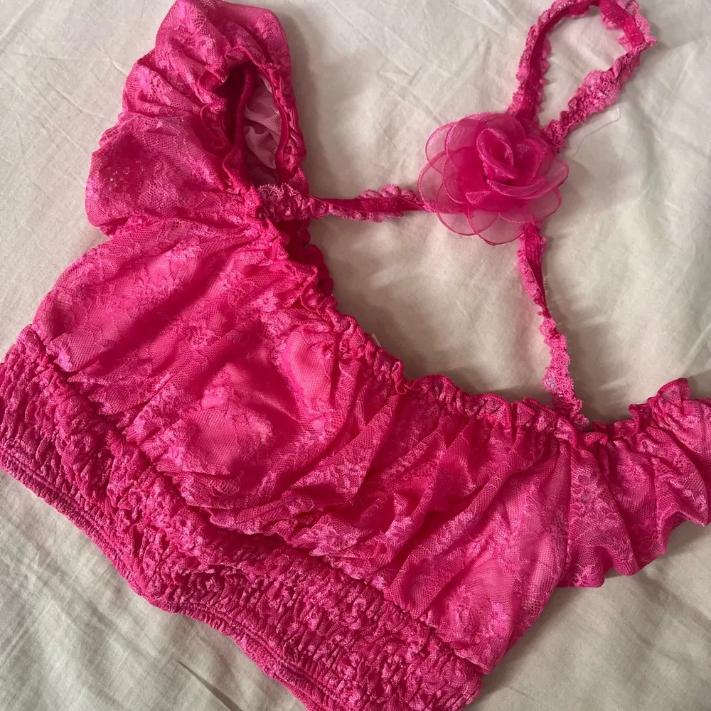 Sugar Thrillz Pink Lace Crop Top Size L - Image 2