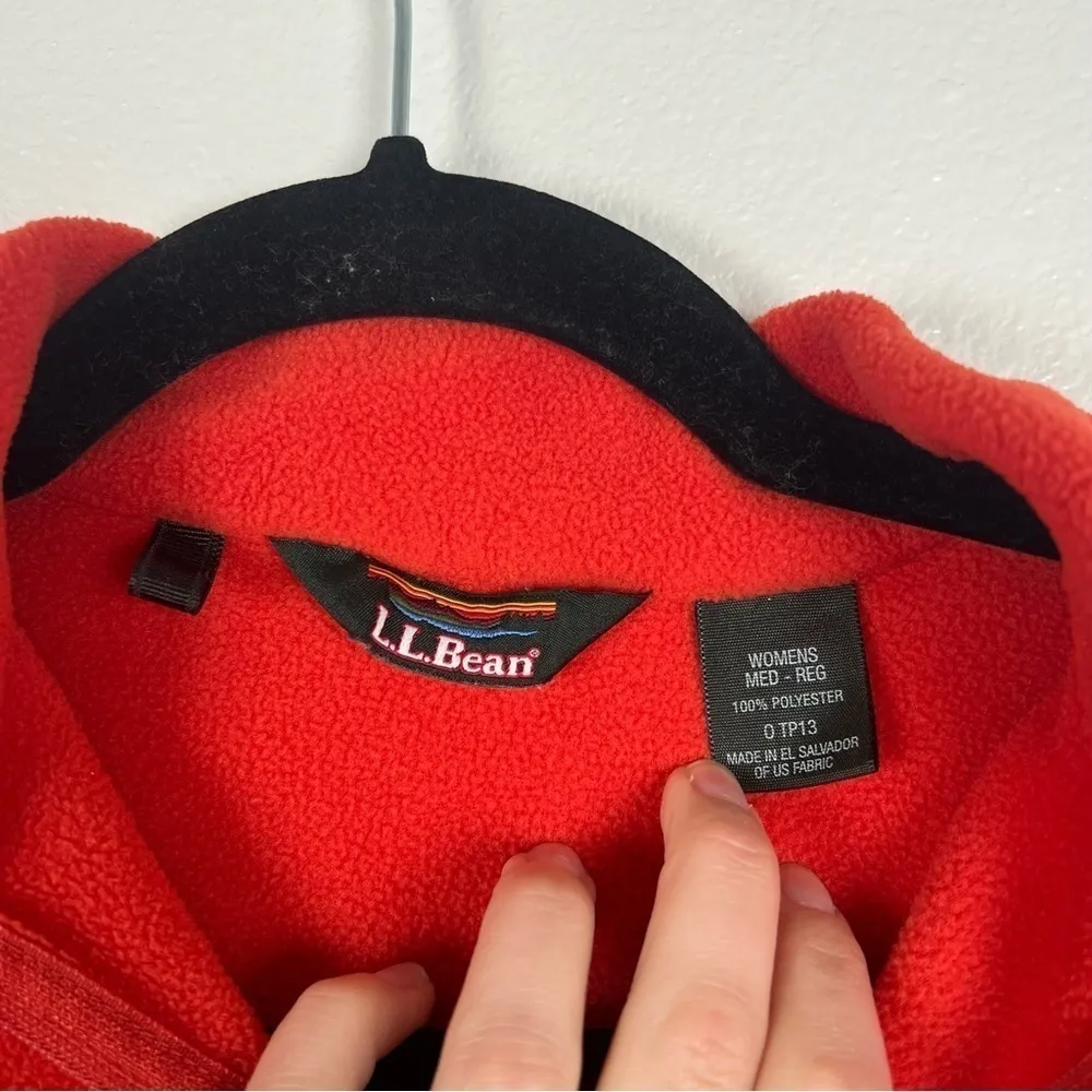 L.L. Bean Vintage 1/4 Zip Fleece Pullover Red‎ Sz M Red Size M - Image 3