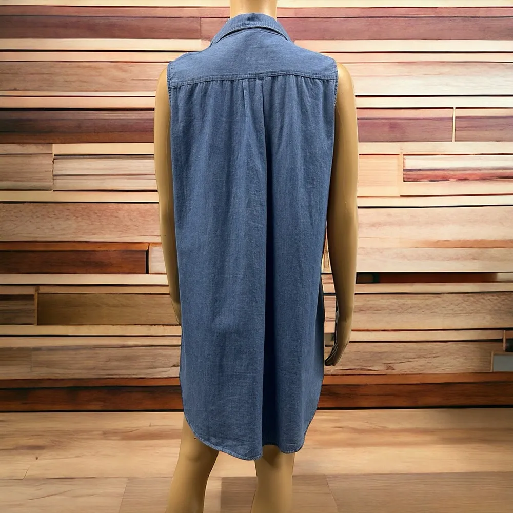 Honolua Wahine Sleeveless Lightweight Cotton Lace Up Collared Pocket Dress M Blue Size M - Image 6