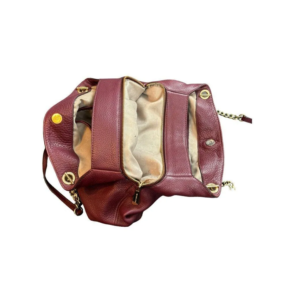 Michael Kors Pebbled Leather Shoulder Bag Burgundy Gold Chain Strap Multi-Compar - Image 5