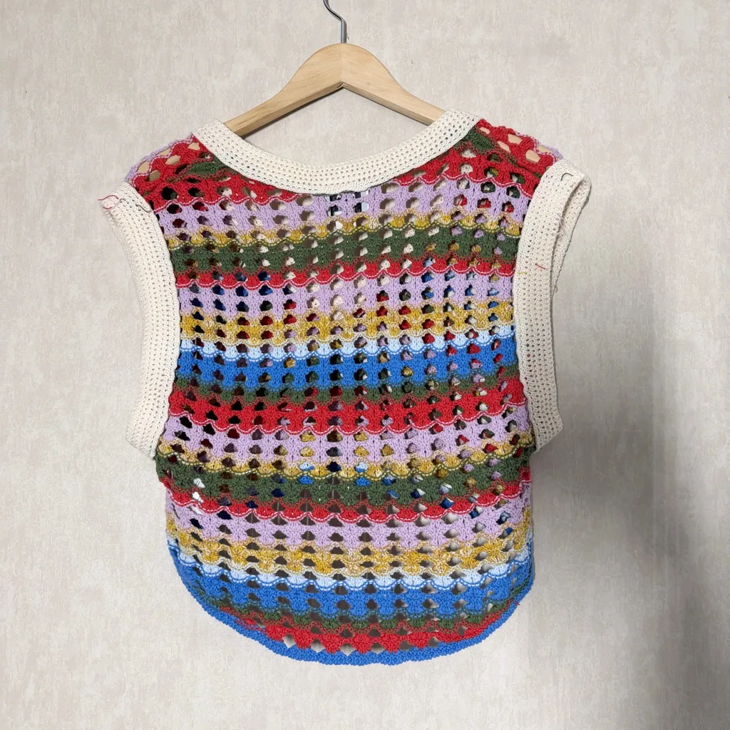 BDG Urban Outfitters Women’s Crochet Knit Tank Top V-Neck Crop Pullover Stripe S - Image 7