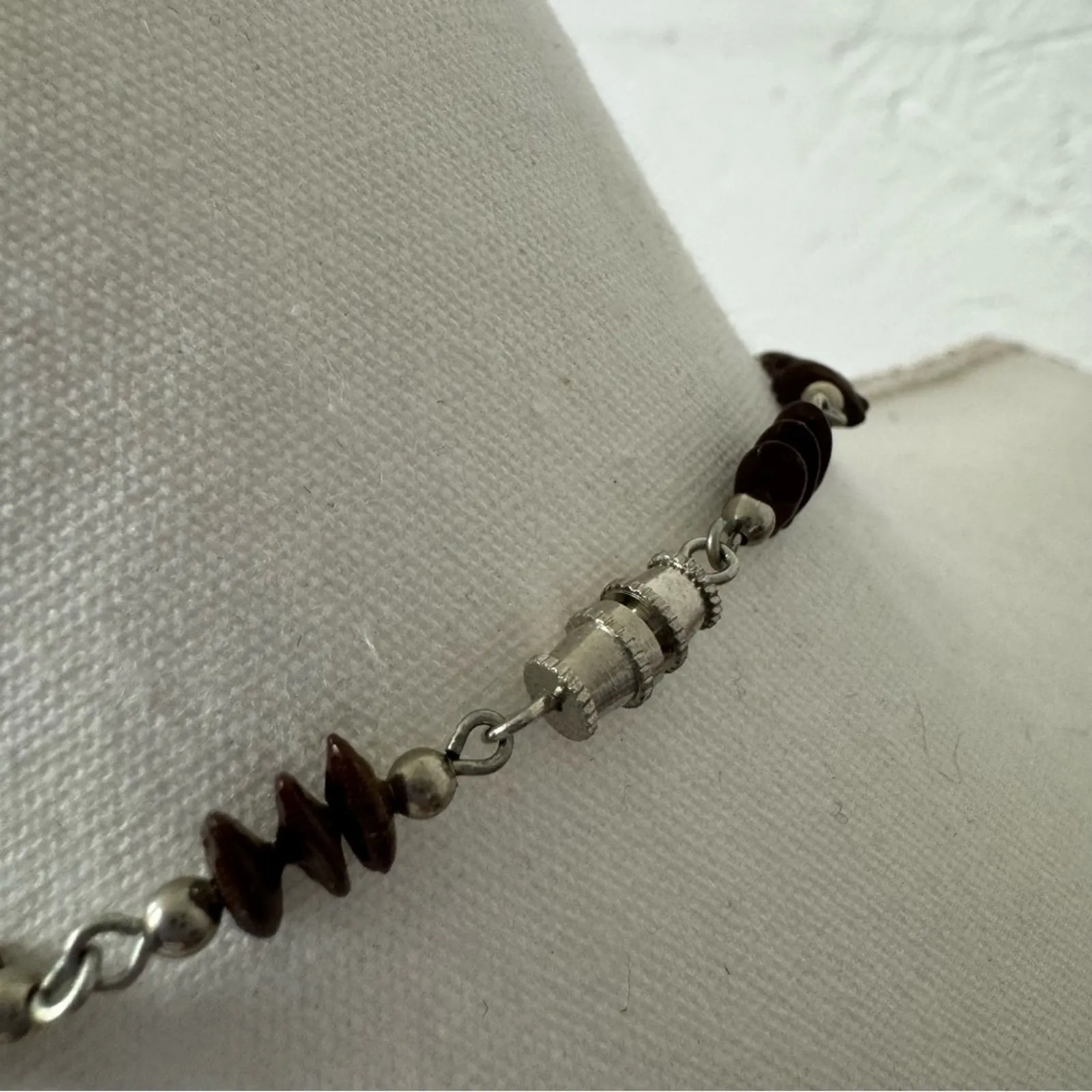 Vintage Silver Tone & Wood Bead Long Necklace Boho Womens Jewelry - Image 5