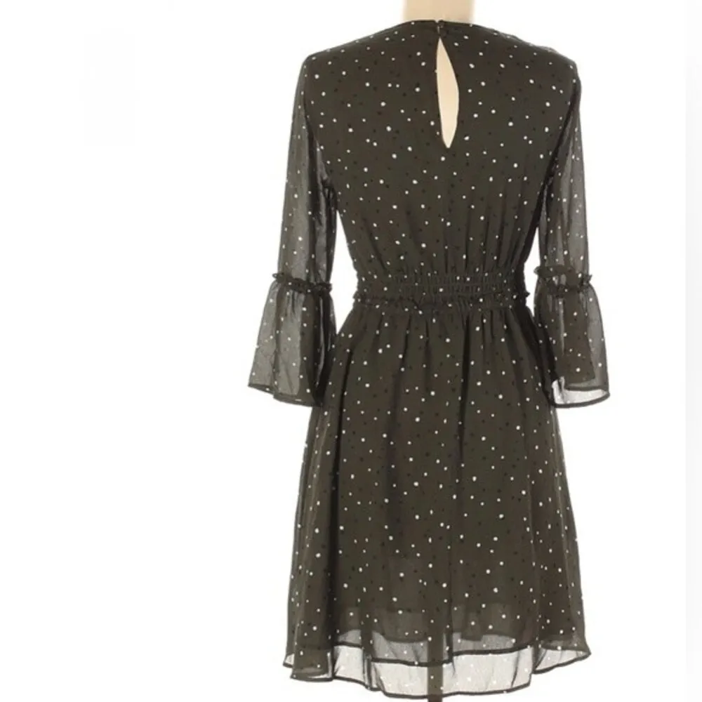 bell sleeve black dress with black and white polka dots size 4 - Image 2