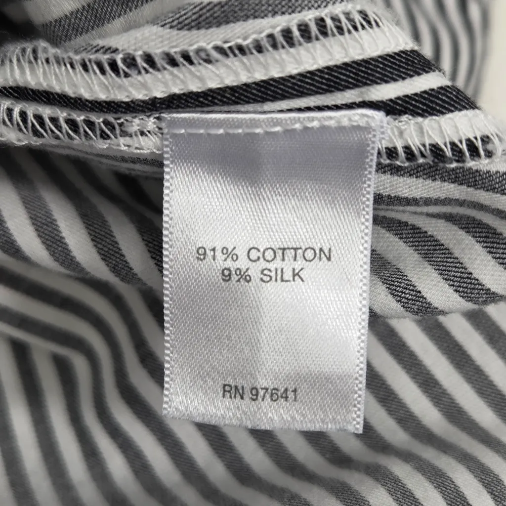 J. Jill Black and White Striped Shirt Career Top Blouse Button Up Collared XL - Image 9