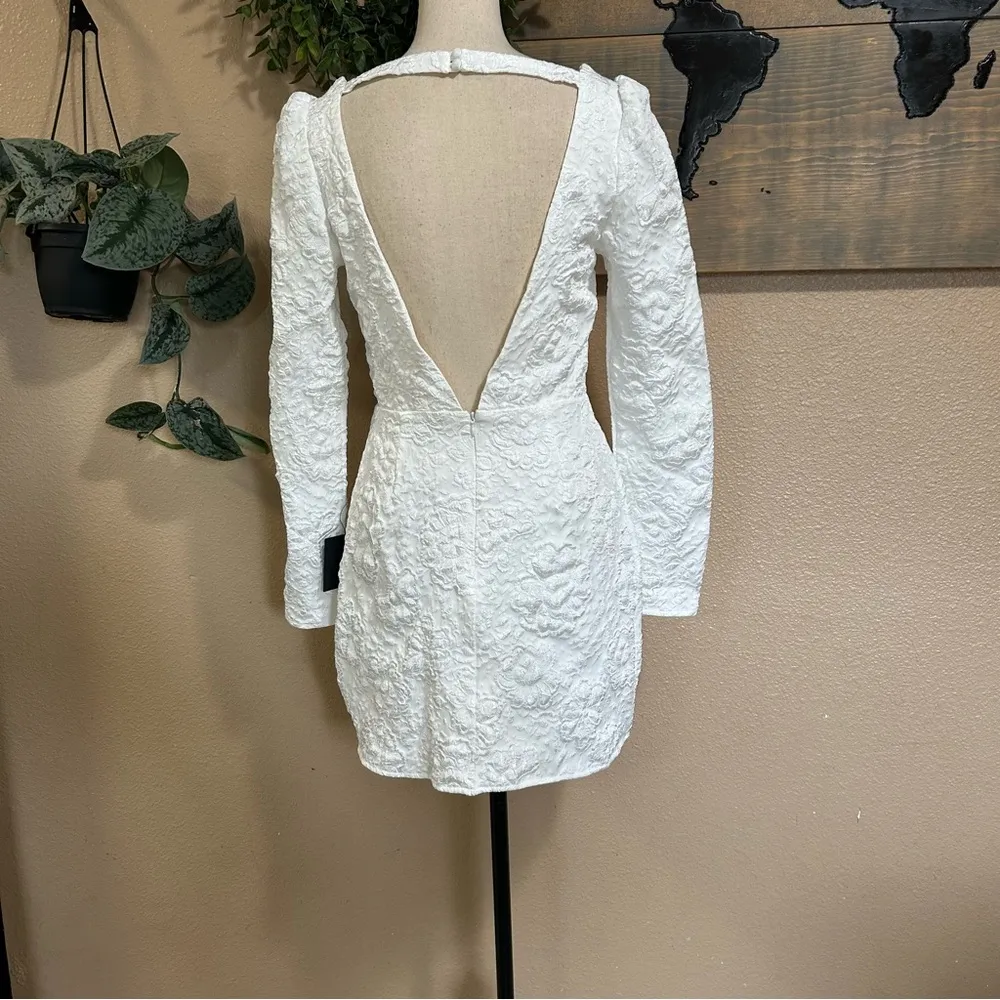 NWT Lulus Elevated Icon White Jacquard Long Sleeve Bow Mini Dress – Size Medium - Image 4