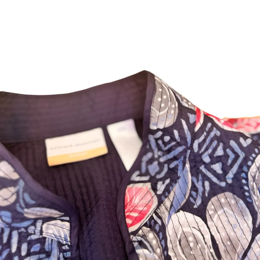 Alfred Dunner Navy and Pink Floral Quilted Jacket Open Front Women’s 18W in EUC Blue - Image 5