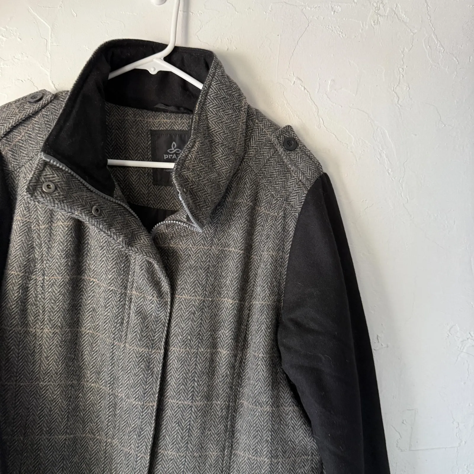 Prana Jacket Women's XL Gray Black Wool Blend Full Zip‎ Herringbone Lined - Image 2