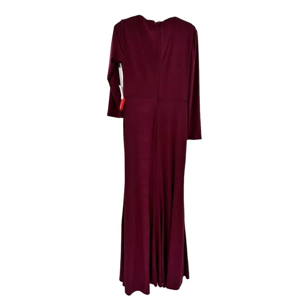 Mac Duggal 67848 Red Berry Faux Wrap Maxi Gown Beaded Bodice 4 NWT - Image 4