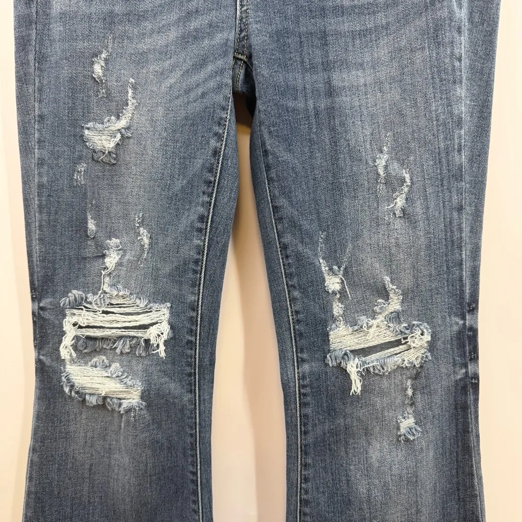 Judy Blue Trouser Flare jeans button fly distressed womens 11 / 30 Dark wash - Image 3