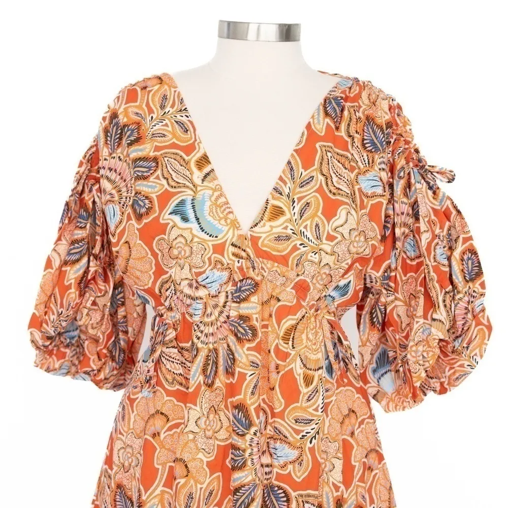 MISA Los Angeles “Sari” Balloon-Sleeve Floral Cotton Mini Dress | L | NWT - Image 5