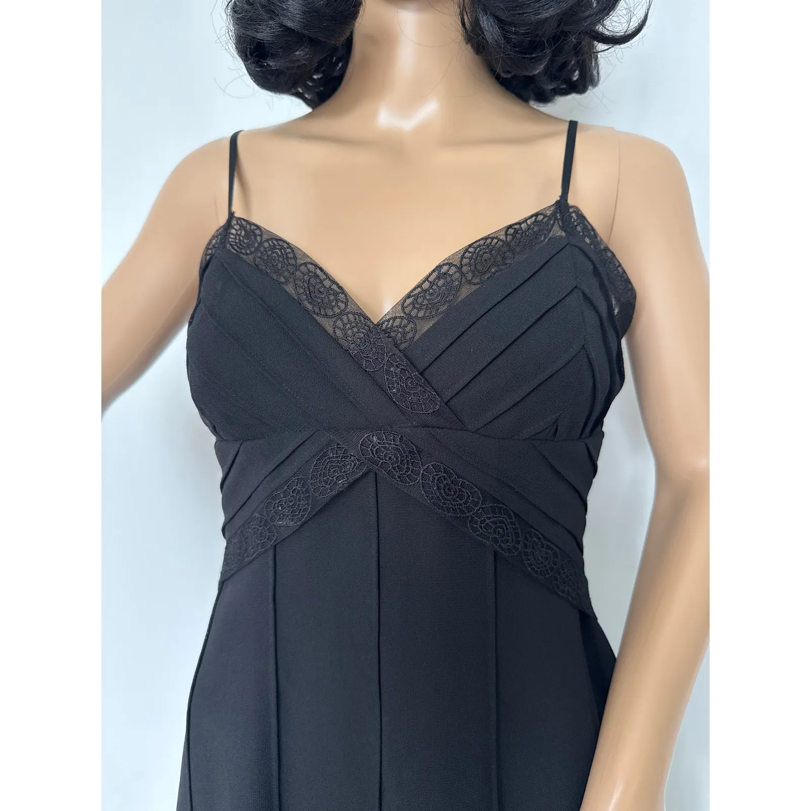 Eliza J New York Black sexy Lace pleated Trim Midi sleeveless Dress Size 4 Petite - Image 2