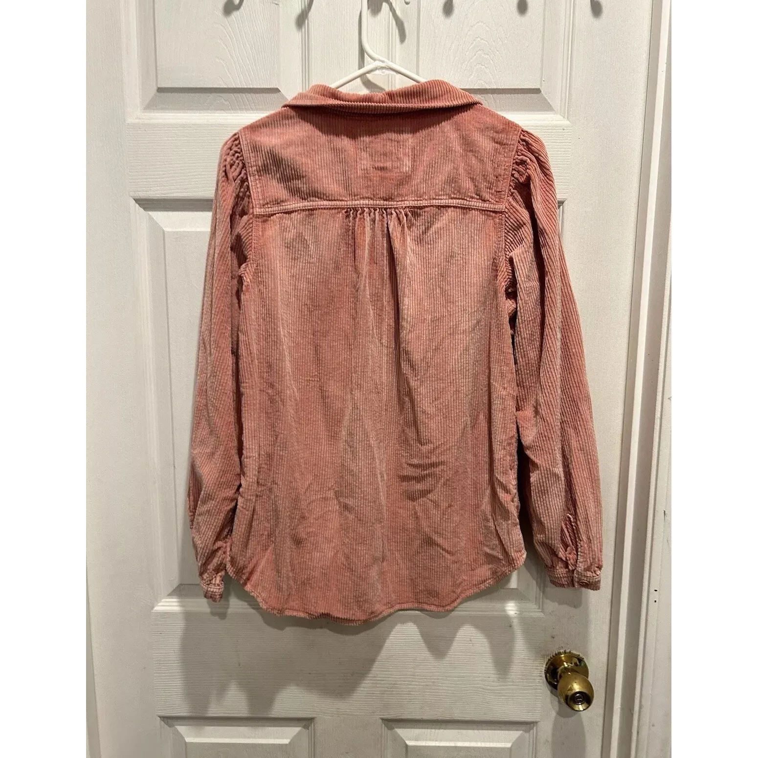 American Eagle Outfitters Corduroy Puff Sleeve Button Up Shirt Pink Women's M - Image 6