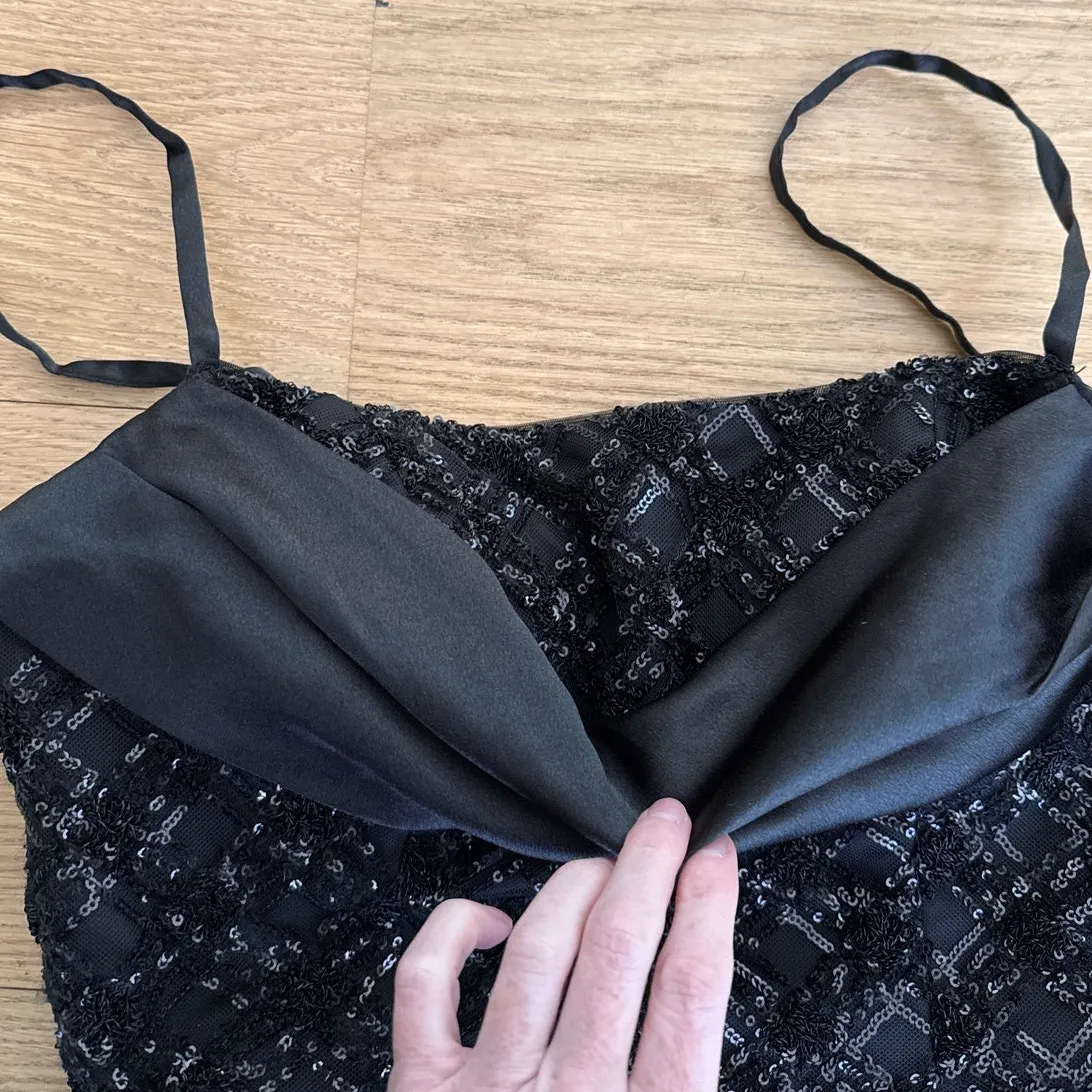 Azazie Maxi Dress Sleeveless Sequins Shaina Size US6 Black - Image 3