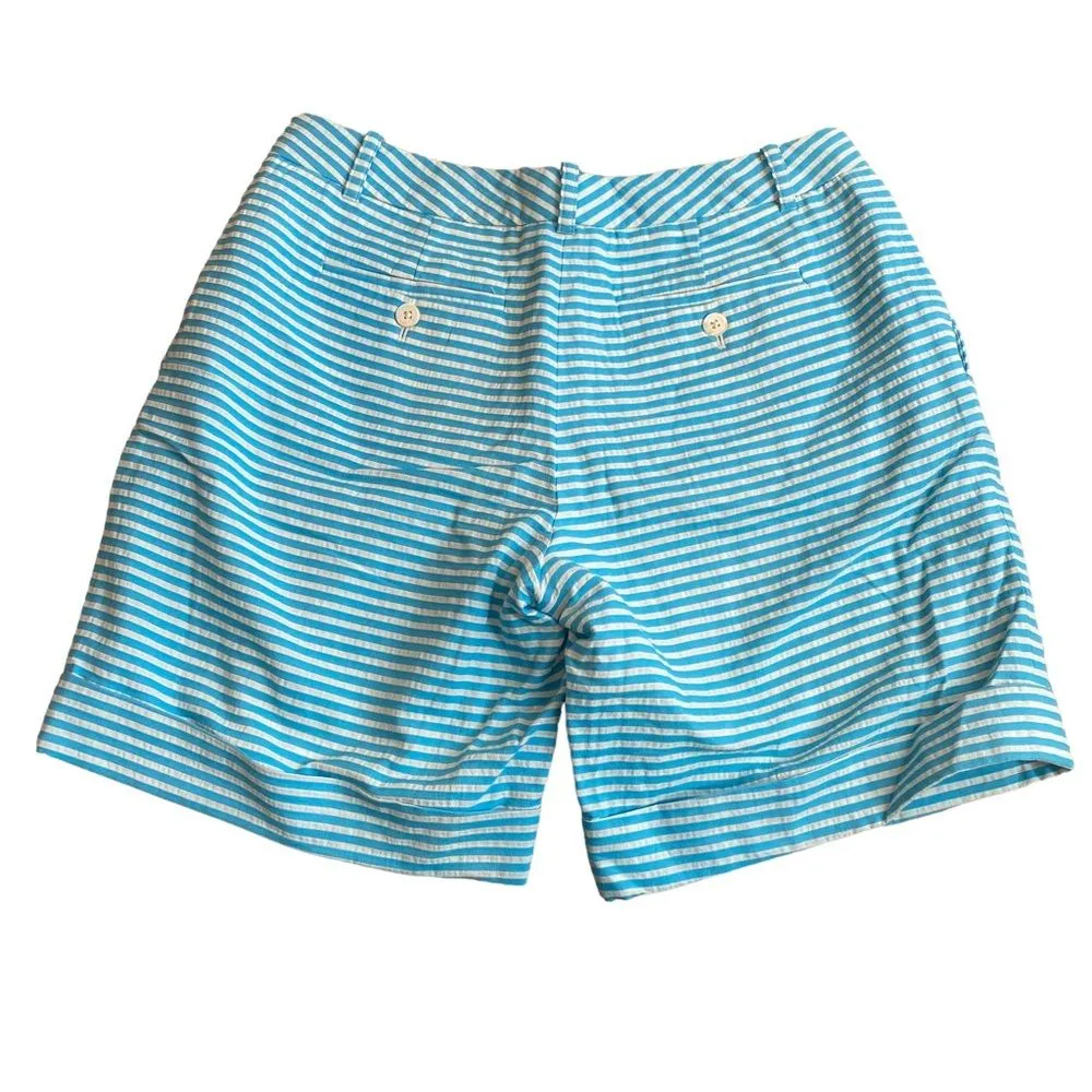 Brooks Brothers Seersucker Short Size 4 Aqua Blue and White Stripe 100% Cotton‎ - Image 2
