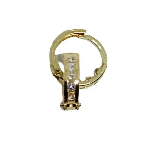 10k Solid Gold Earrings Huggies White Cubic Zirconia and Stars Small Hoop Earrings - Image 2