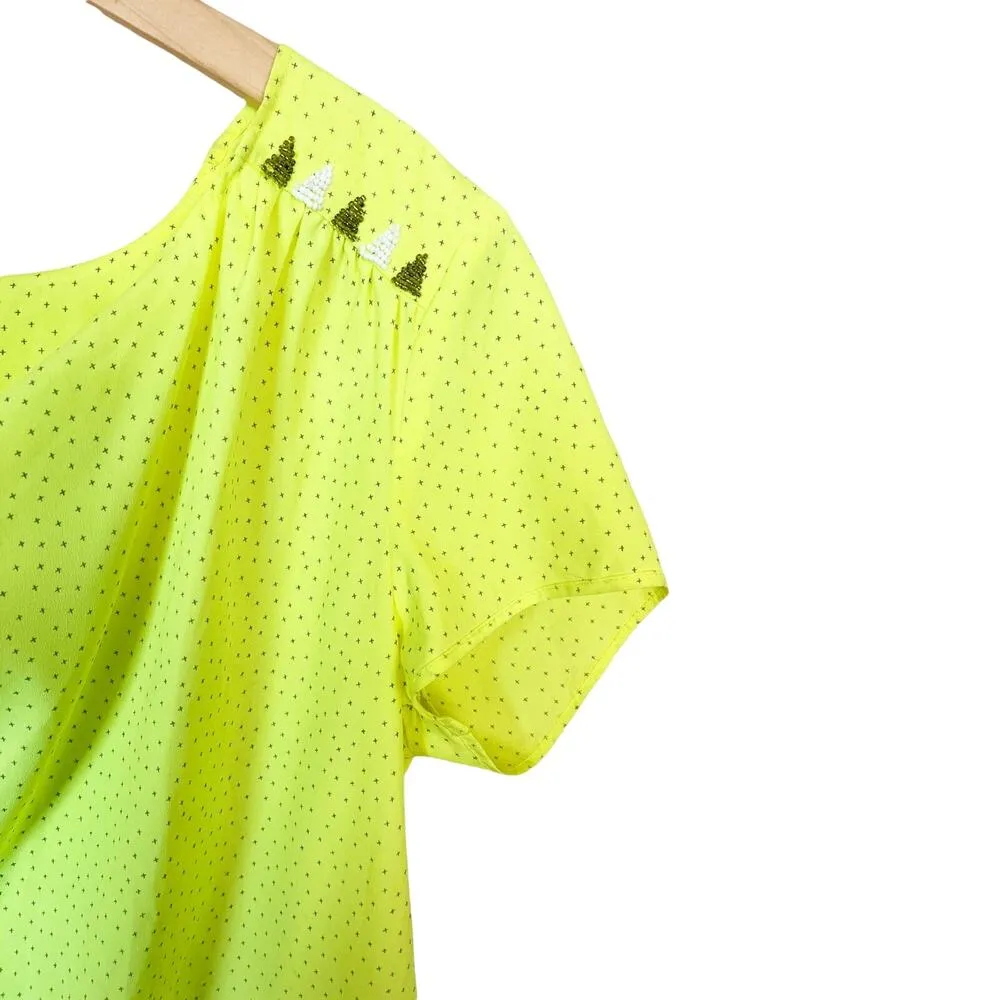 MAISON SCOTCH Short Sleeves Blouse Cowl Neck Top Neon Yellow Y2K 2 Medium EUC - Image 5