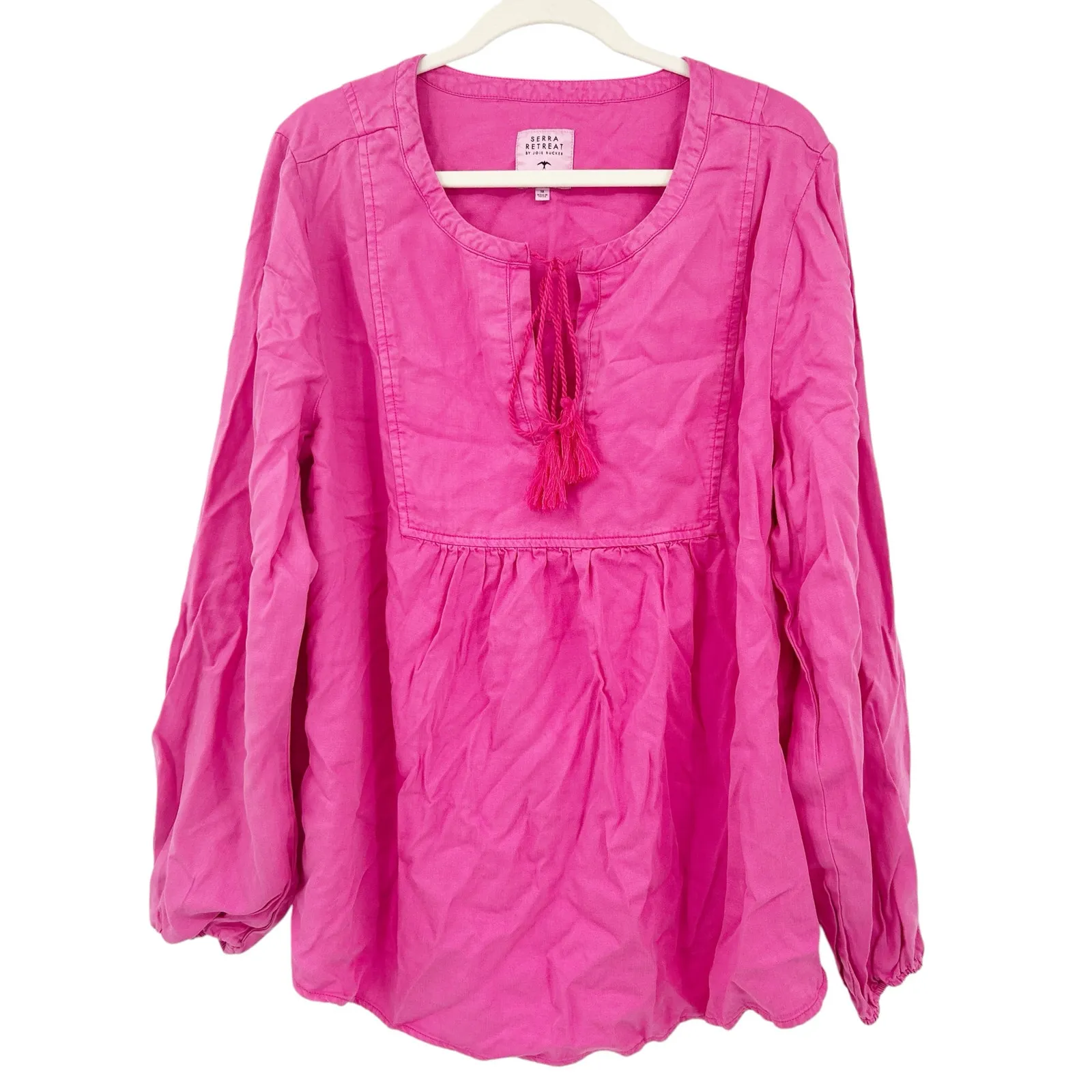 Serra Retreat Womens‎ Lyocell Beachy Boho Point Mugu Peasant Blouse 1X Pink - Image 2