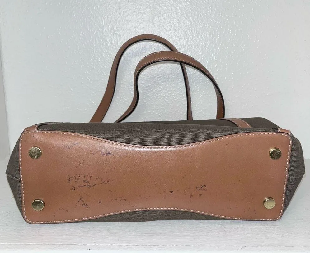 MICHAEL KORS Olive Camel Raven Canvas Leather Shoulder Tote Purse Handbag - Image 15